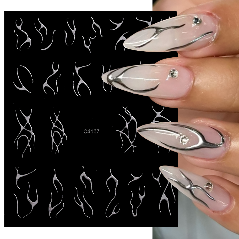 3D Silver Flame Nail Sticker,  - Gold Foil Flakes avaliação e preço